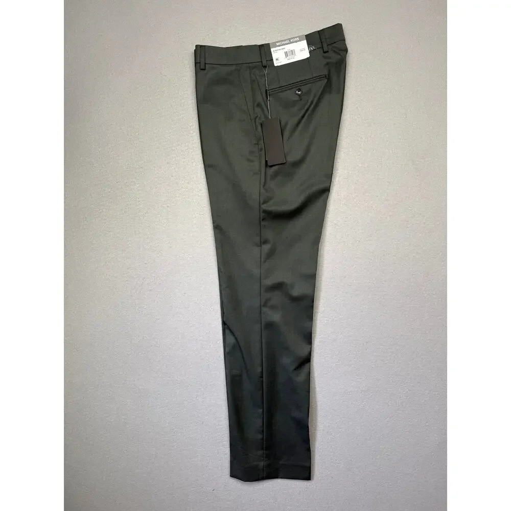 Michael Kors Men's Classic-Fit Wool-Blend Suit Pants Olive Melange 30x30 $200